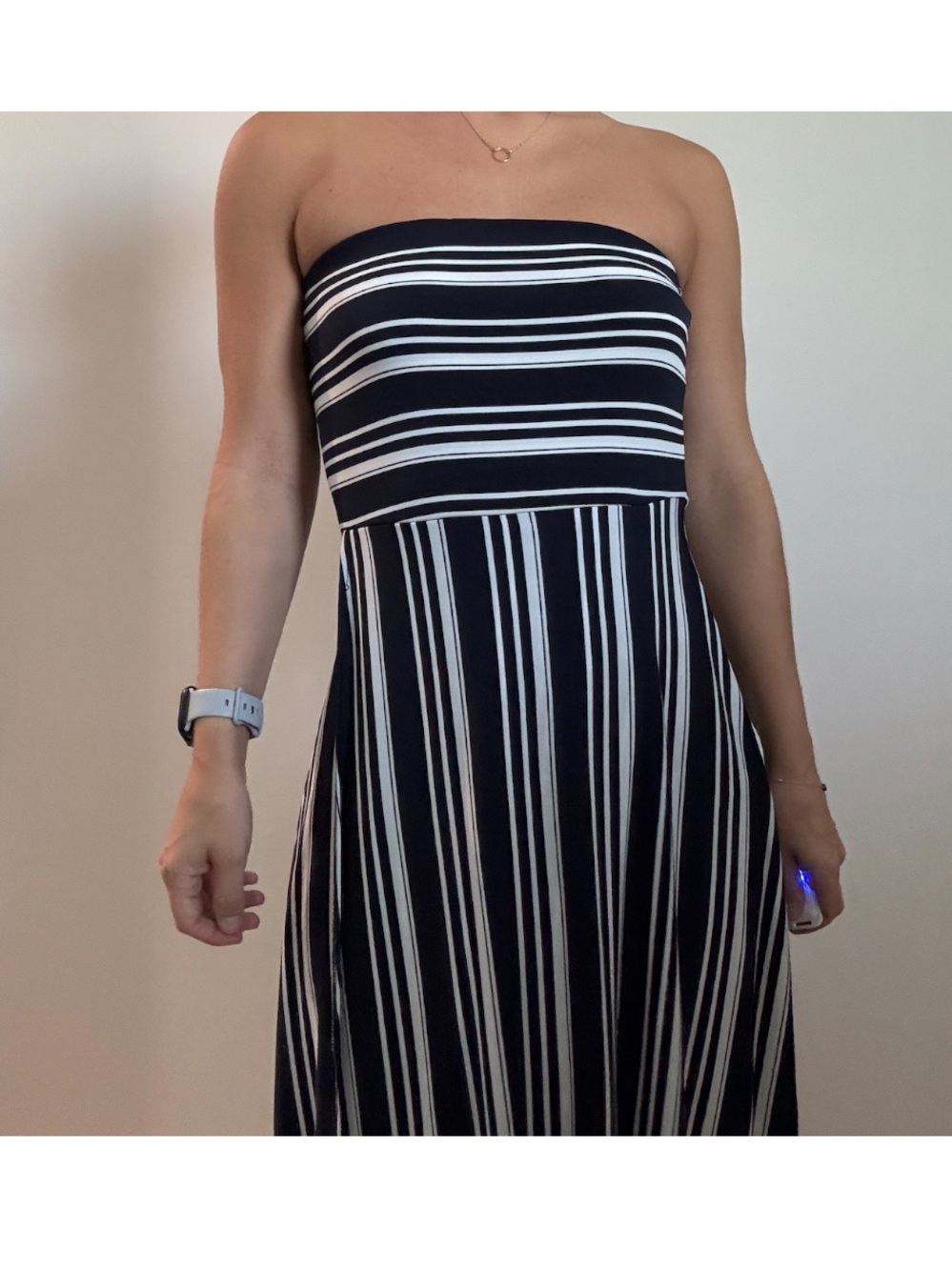 Banana Republic Navy and White Strapless Maxi Dress